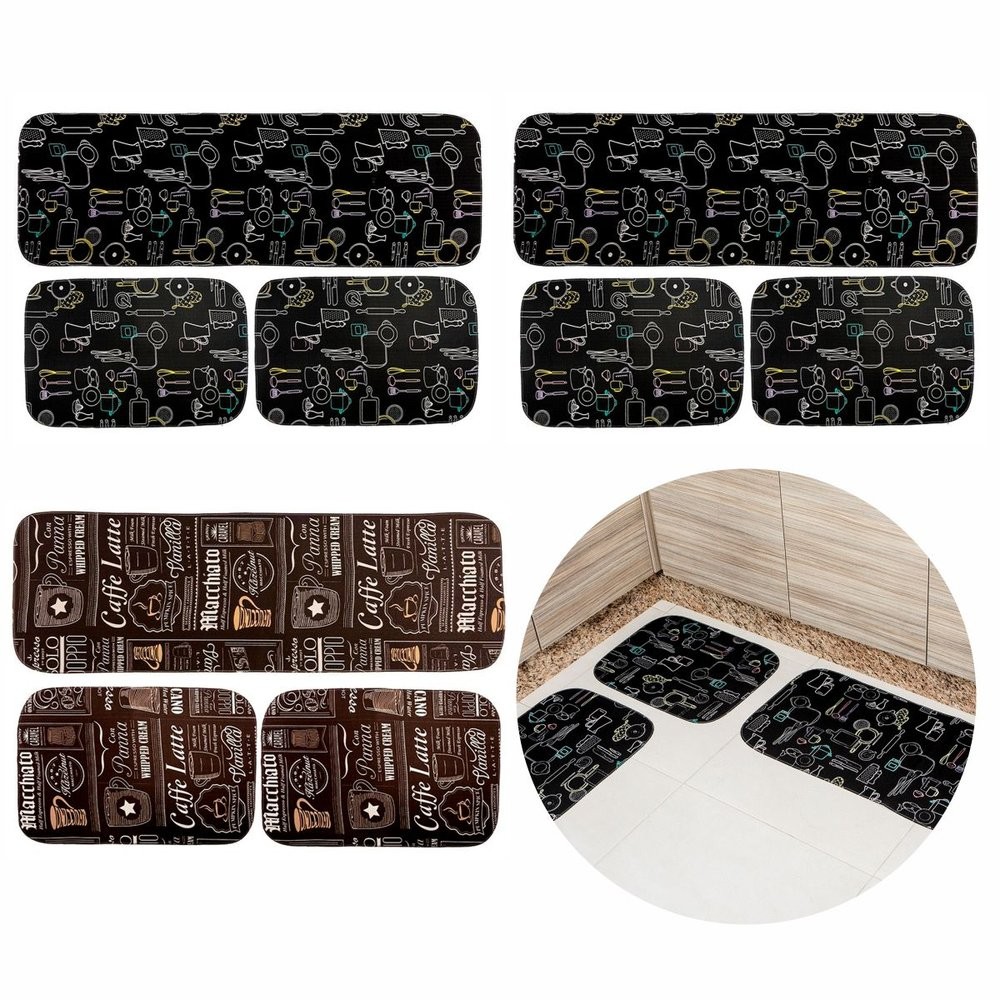 Kit 03 Jogos de Tapetes para Cozinha 3 Peças Antiderrapante Emborrachado Costura Reforçada Revenda