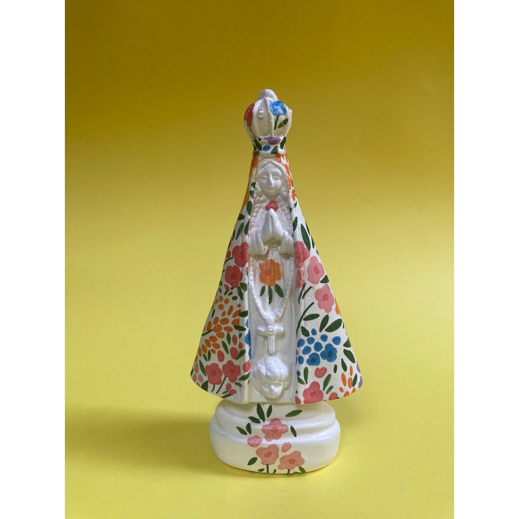 Imagem de Nossa Senhora de Aparecida tradicional 16cm em gesso com resina decupada artesanal