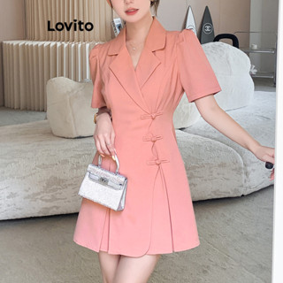 Lovito Vestido Elegante Com Botões Lisos Para Mulheres LNE34053 (Damasco/Rosa)