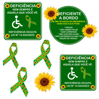 Adesivo Stickers Deficiência Oculta Autismo TDAH TEA Adesivo Estacionamento Preferencial Laço Girassol