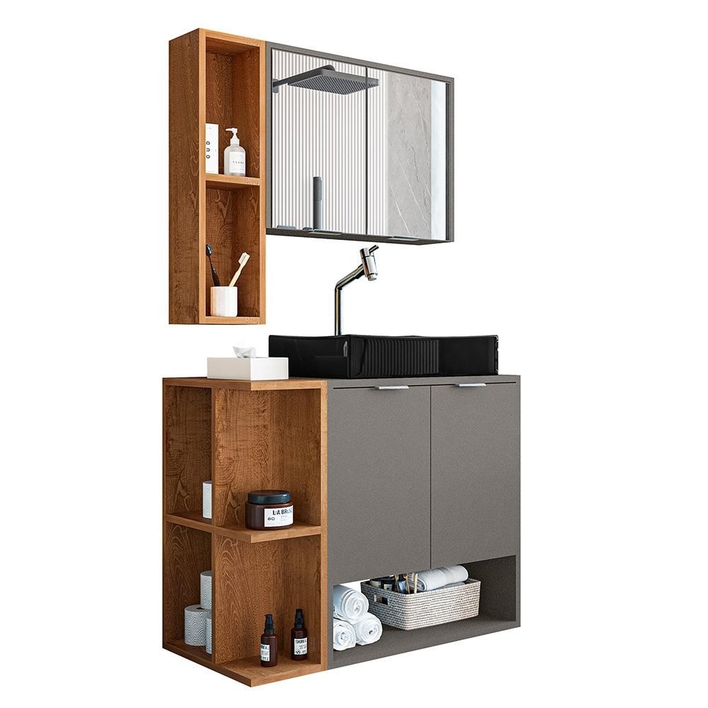 Gabinete Banheiro Star com Espelheira e Cuba Dalla Preta em Oferta na Shopee