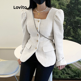 Lovito Casual Jaqueta Feminina Lisa com Bolso e Botão L70AD135 (Branco)