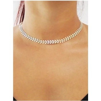 Exclusivo Colar corrente gargantilha Choker escama de peixe folheado em prata