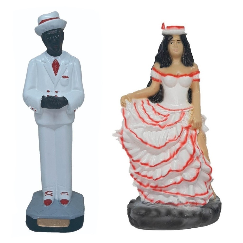 Escultura Estatueta Estátua Zé Pilintra E Pombagira Malandra Maria Navalha Umbanda Candomblé Imagem Em Gesso 22cm Congá Altar Porteira Tronqueira