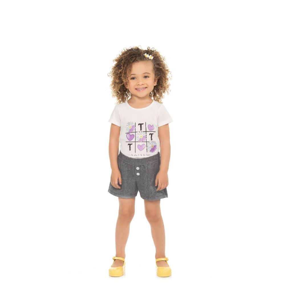 Conjuto Infantil Para Menina Blusa Meia Malha Shorts Moletom