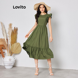 Lovito Vestido Boho Liso Com Babados E Bainha Para Mulheres LBL08124