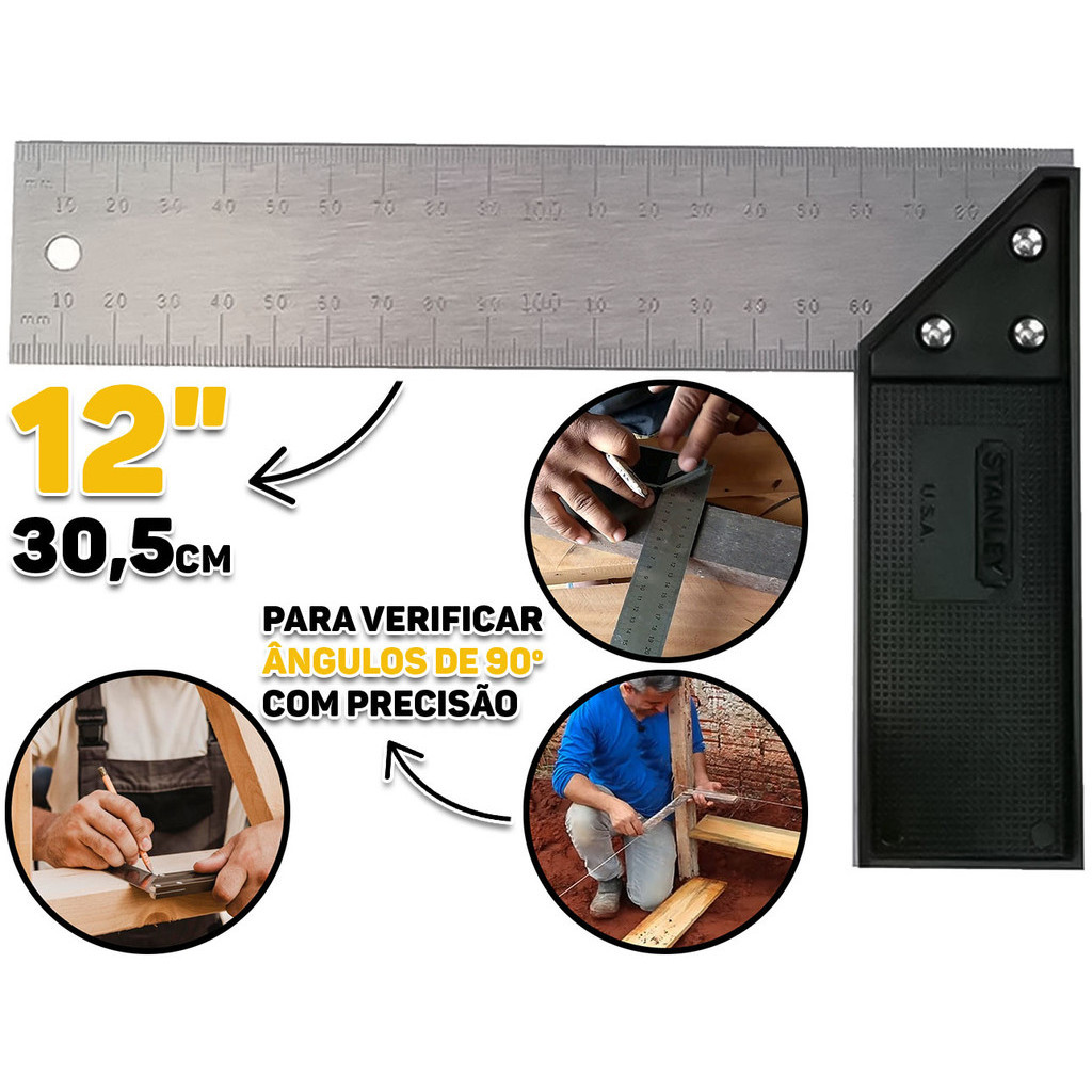 Esquadro Metal Reforçado Multiuso Profissional Marceneiro Carpinteiro 12 Polegadas Stanley em Oferta na Shopee