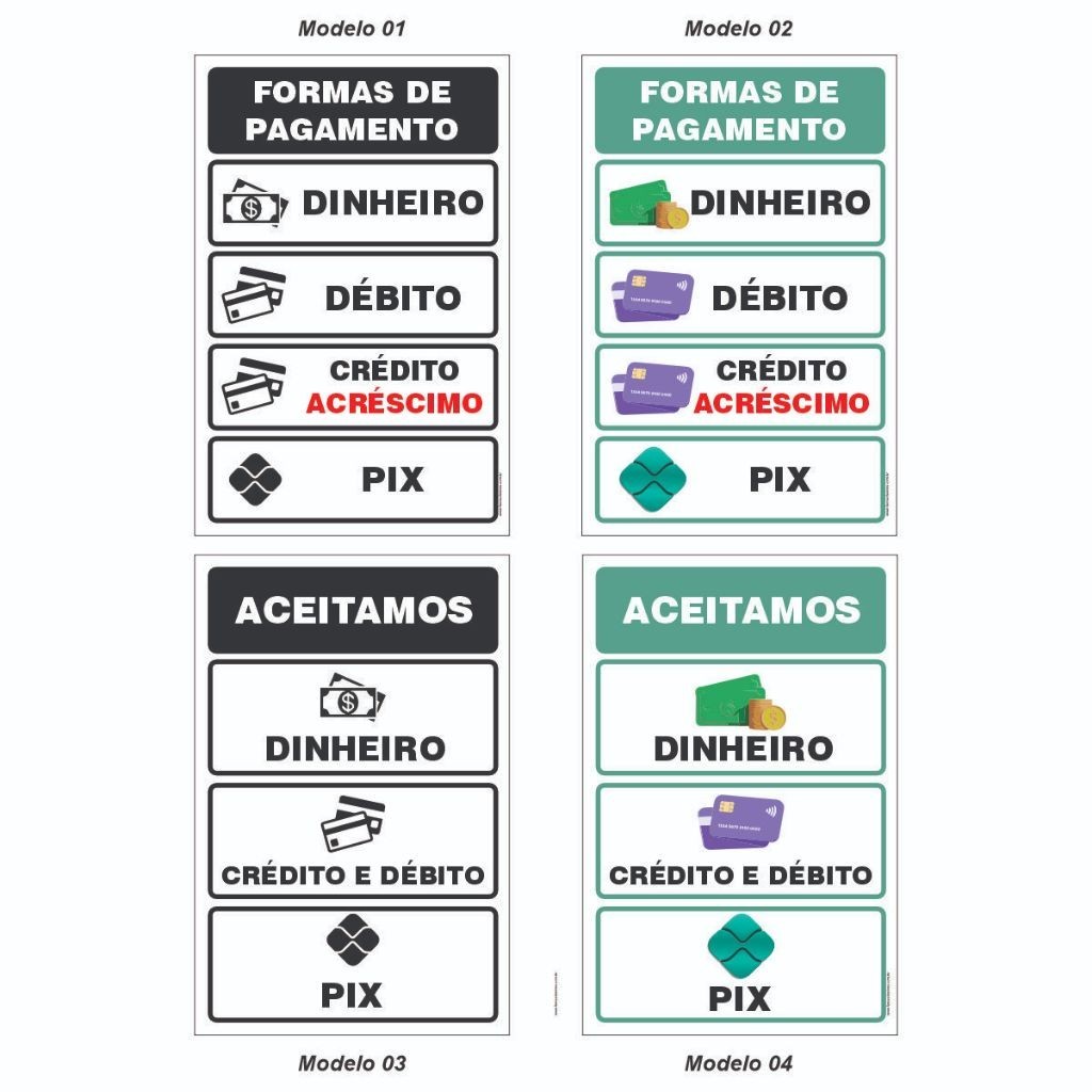 Placa Sinalização Formas de Pagamento e Aceitamos - Loja, Comércio, Mercado, Perfumaria entre outros full hd copa shop3