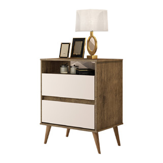 Mesa De Cabeceira Lótus Retrô 1 Nicho 2 Gavetas Pés Palito Jequitibá/Off White J&A em Oferta na Shopee