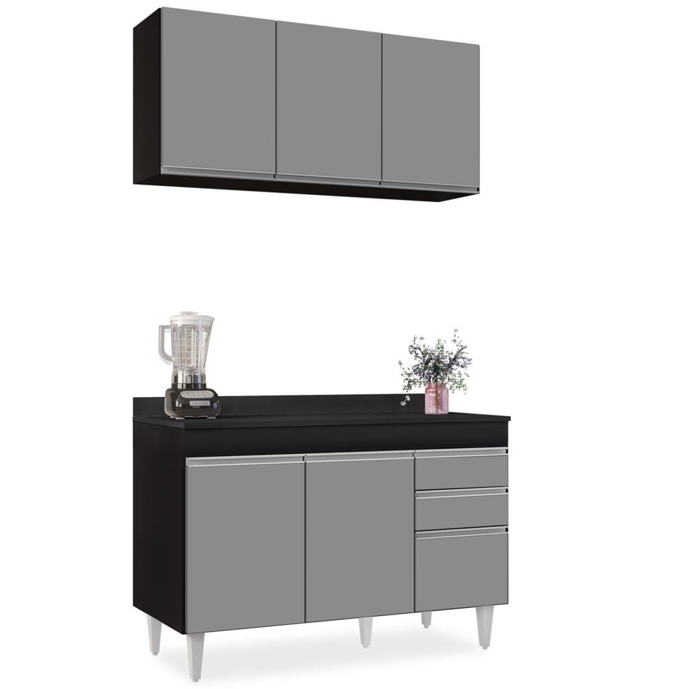Armário Virgínia e Balcão com Tampo Michigan 120cm Preto/Cinza - Lumil em Oferta na Shopee