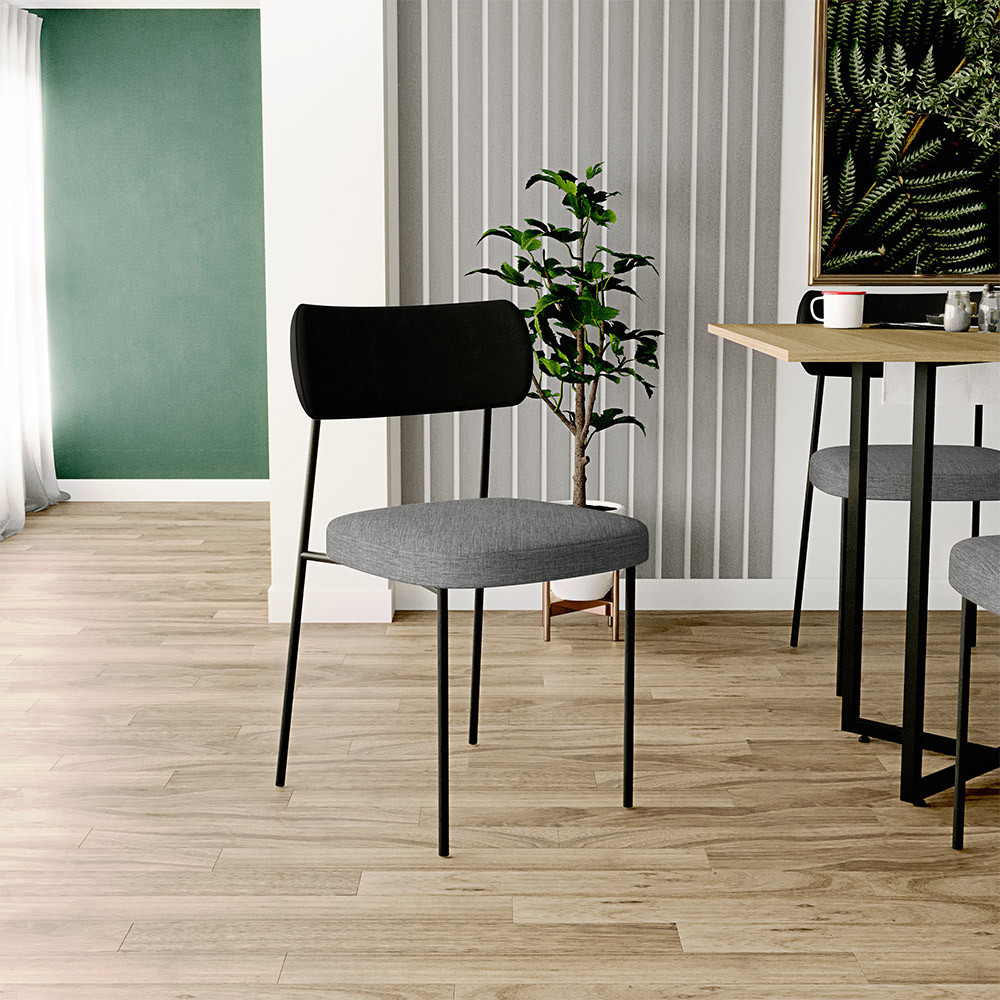 Cadeira Decorativa Para Sala De Jantar Melina L02 Couríssimo Preto Linho Cinza Escuro - Lyam Decor em Oferta na Shopee