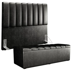 Kit Cabeceira Cama Box Casal 140cm Calçadeira Recamier Baú Dália W01 Couríssimo Preto - Lyam Decor