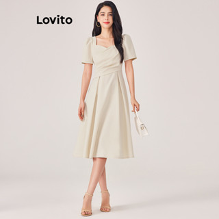 Lovito Casual Vestido Feminino Liso de Festa Cruzado Plissado L71ED176 (Damasco/Borgonha)