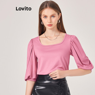 Lovito Casual Camiseta Feminina Lisa Básica L71ED216 (Rosa)