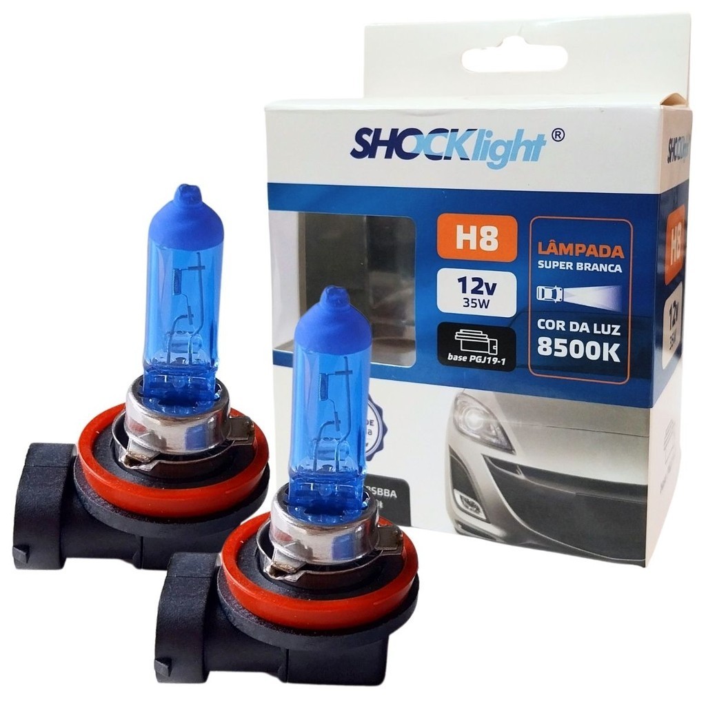 PAR LAMPADA SUPER BRANCA H8 12V 35W HALOGENA 8500K FAROL