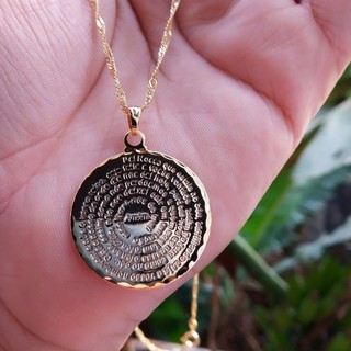 Colar Feminino Medalha Oração Pai Nosso Folheado Ouro 18K e prata 925