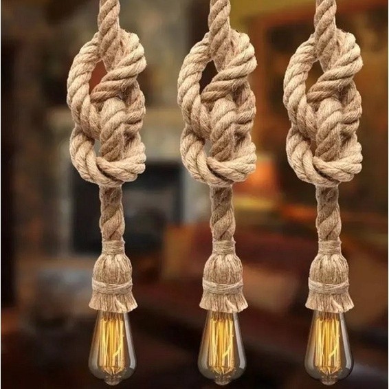 Pendente Corda Sisal Retro Individual Simples E27 Bivolt 1M em Oferta na Shopee
