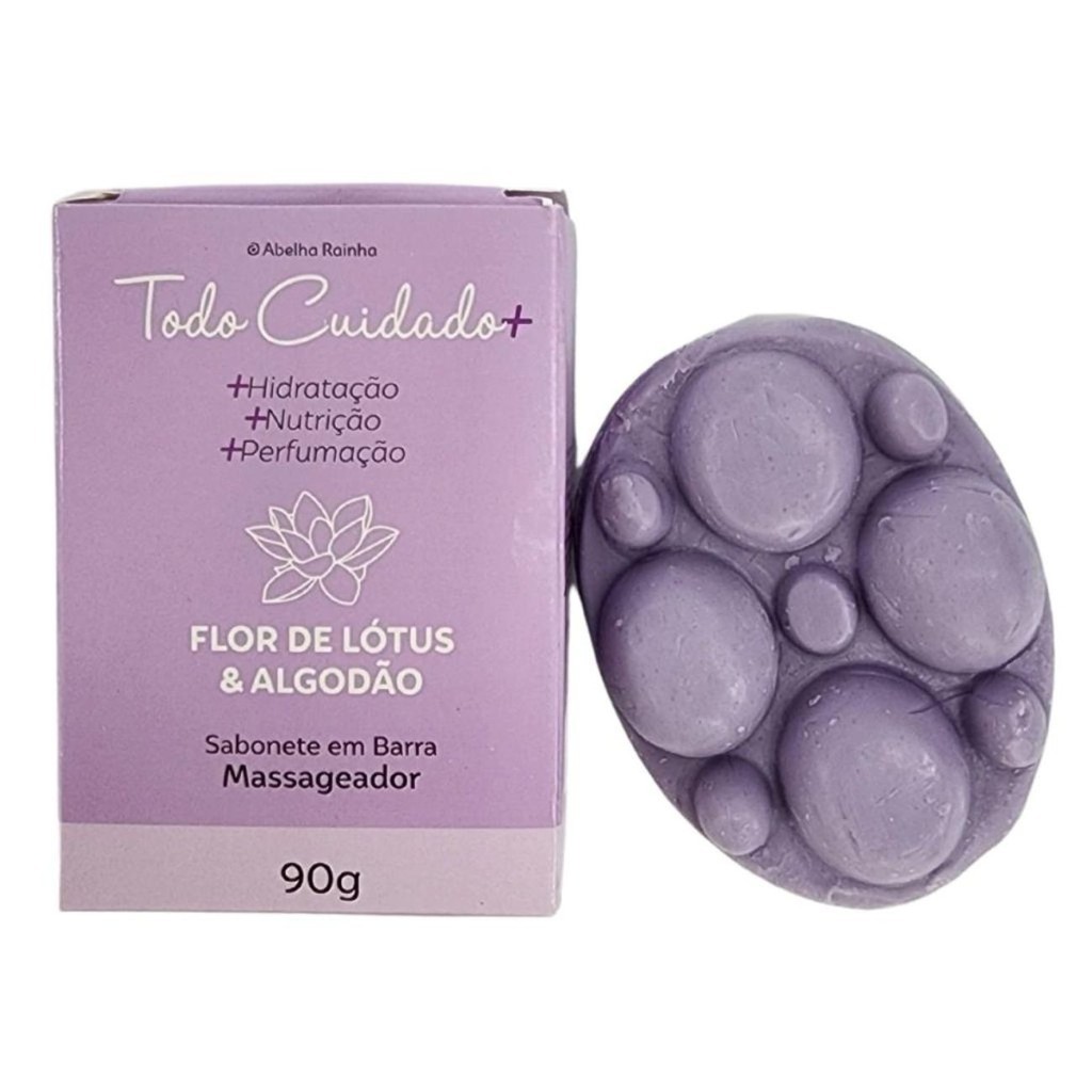 Sabonete Massageador em Barra Flor de Lótus e Algodão Todo Cuidado Mais Abelha Rainha 90g REF 3821