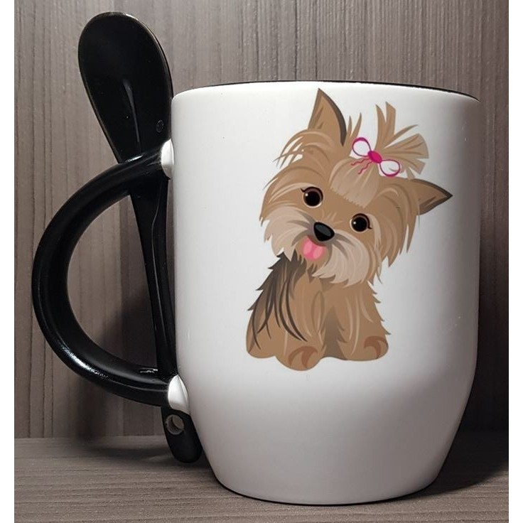Caneca com NOME Yorkshire Terrier Com Colher  Colorida 340ml