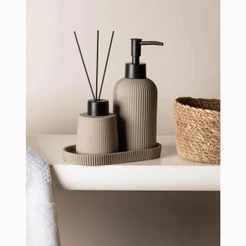 Kit Banheiro 3 Peças Cerâmica Soft Touch Sketch Nude Wolff com Porta Sabonete, Difusor e Bandeja
