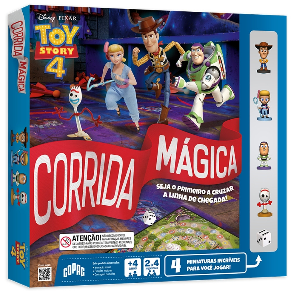 JOGO DE TABULEIRO CORRIDA MÁGICA TOY STORY 4 MINIATURAS COPAG PERSONAGEM BRINQUEDO MESA DISNEY PIXAR