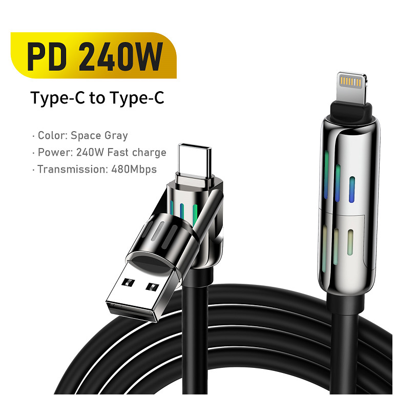 BlitzWolf ® BW-HDC6 Cabo USB 4 Em 1 1.2M RGB Luz Respiratória PD 240W De Carregamento Rápido Shell De Liga De Zinco E Da em Oferta na Shopee