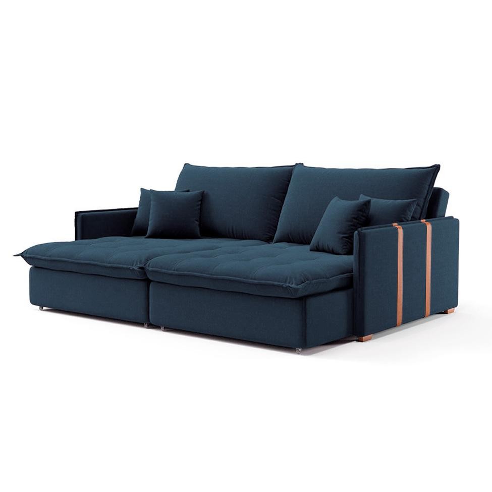 Sofá Retrátil Sem Caixa 3 lugares Solomons Linho Azul Marinho - Home & Living