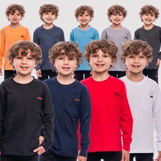 Camiseta Lisa com Bolso Manga Longa Menino 96-A em Oferta na Shopee