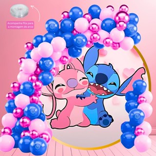 Kit 125 Balões STITCH & ANGEL ROSA 7”+ AZUL  7”+ ROSA Metalizado 5” + FITA - Balão Bexiga KIT06+F em Oferta na Shopee
