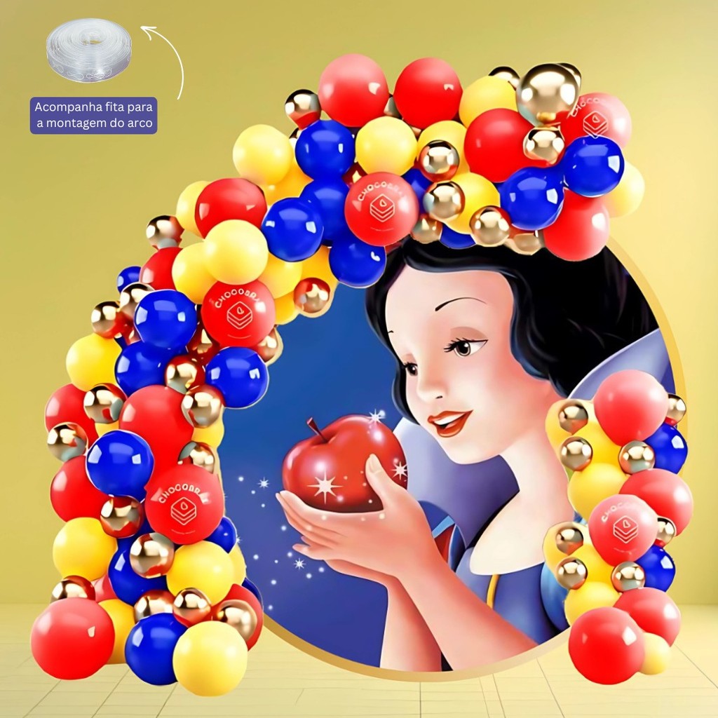 Kit 175 Balões BRANCA DE NEVE  AMARELO 7”+ VERMELHO  7”+ AZUL  7” + OURO Metalizado 5”+ FITA - KIT31 - Home & Living