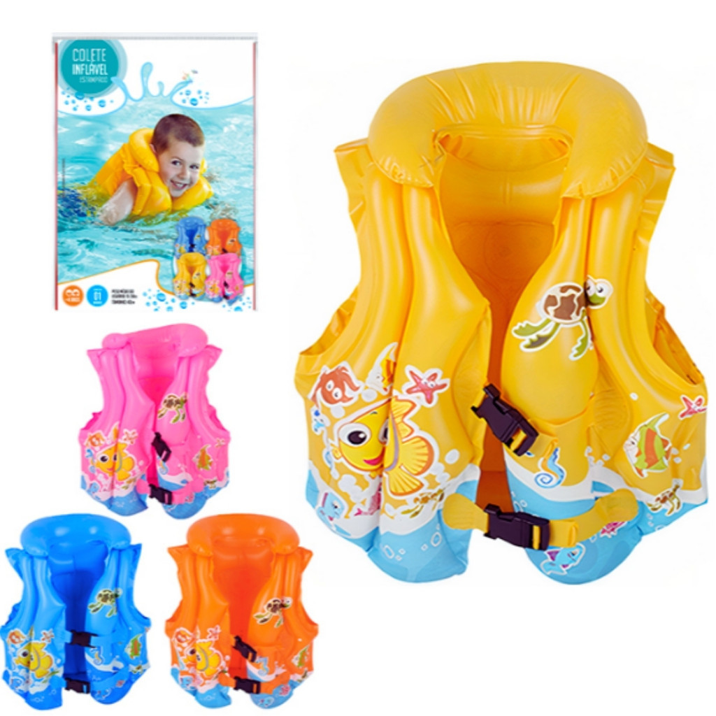 Colete Infantil Flutuador Inflável Infantil Estampado Segurança e Diversão Aquática