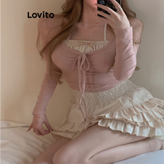 Lovito Conjunto De Saia Plissada Casual Simples Falsa 2 Em 1 Para Mulheres LNA43132