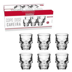 Jogo 6 Copos Caveira Vidro Shot Dose Vodka Skull Tequila Bar 50ml - HausKraft
