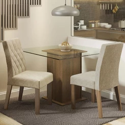 Conjunto Sala de Janta Mesa Tampo de Vidro 2 Cadeiras Rustic/Imperial Ciça Madesa
