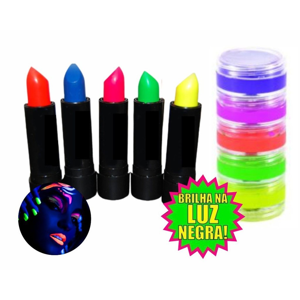 2 Tintas Neon Fluorescente + 1 Batom Festa Neon Brilha