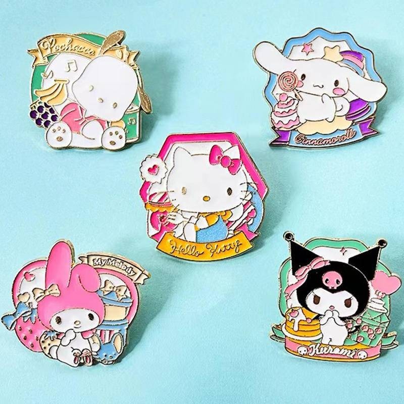 2024 kawaii Sanrio Anime Badge Brooch Pochacco Kuromi Cinnamoroll Mymelody HANGYODON Esmalte Para Mulher Mochila Pins Acessórios Presente De Aniversário