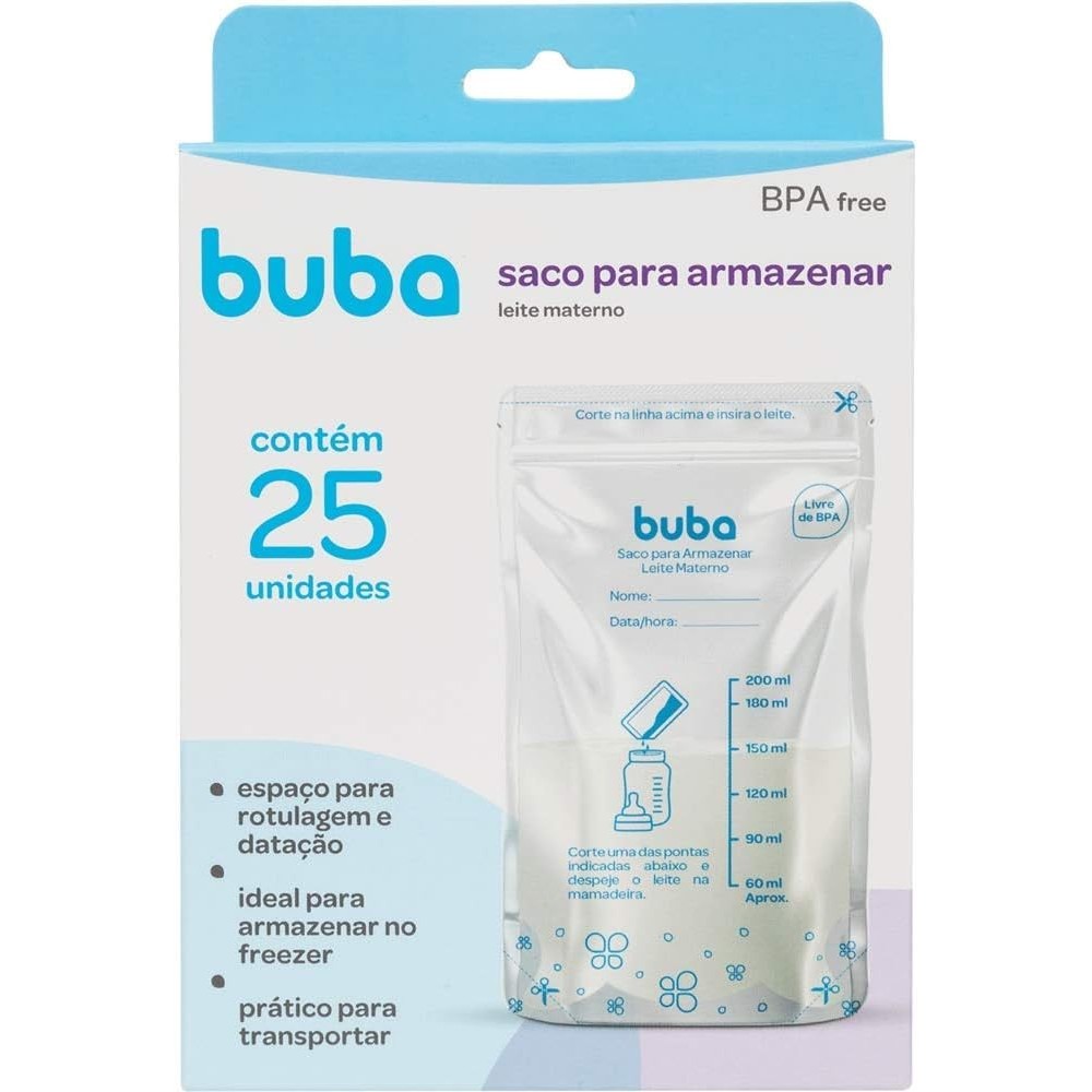 25 Sacos Para Armazenar Leite Materno de bebê 200ml Buba kit