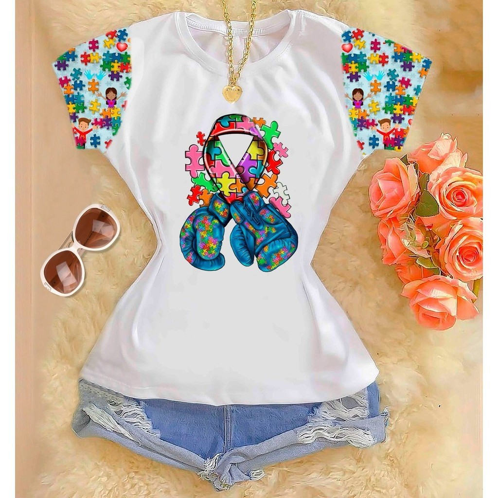 Camiseta Feminina Baby Look Blusa Manga Curta Tecido Polielastano Alta Qualidade Casual Confortável