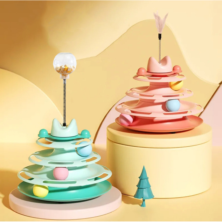 【4ชั้น】เครื่องให้อาหารแมวตลกของเล่นแทร็กลูกบอลฐานของเล่นแบบโต้ตอบสำหรับลูกแมวในร่ม ของเล่นแมว - ภาพที่ 3