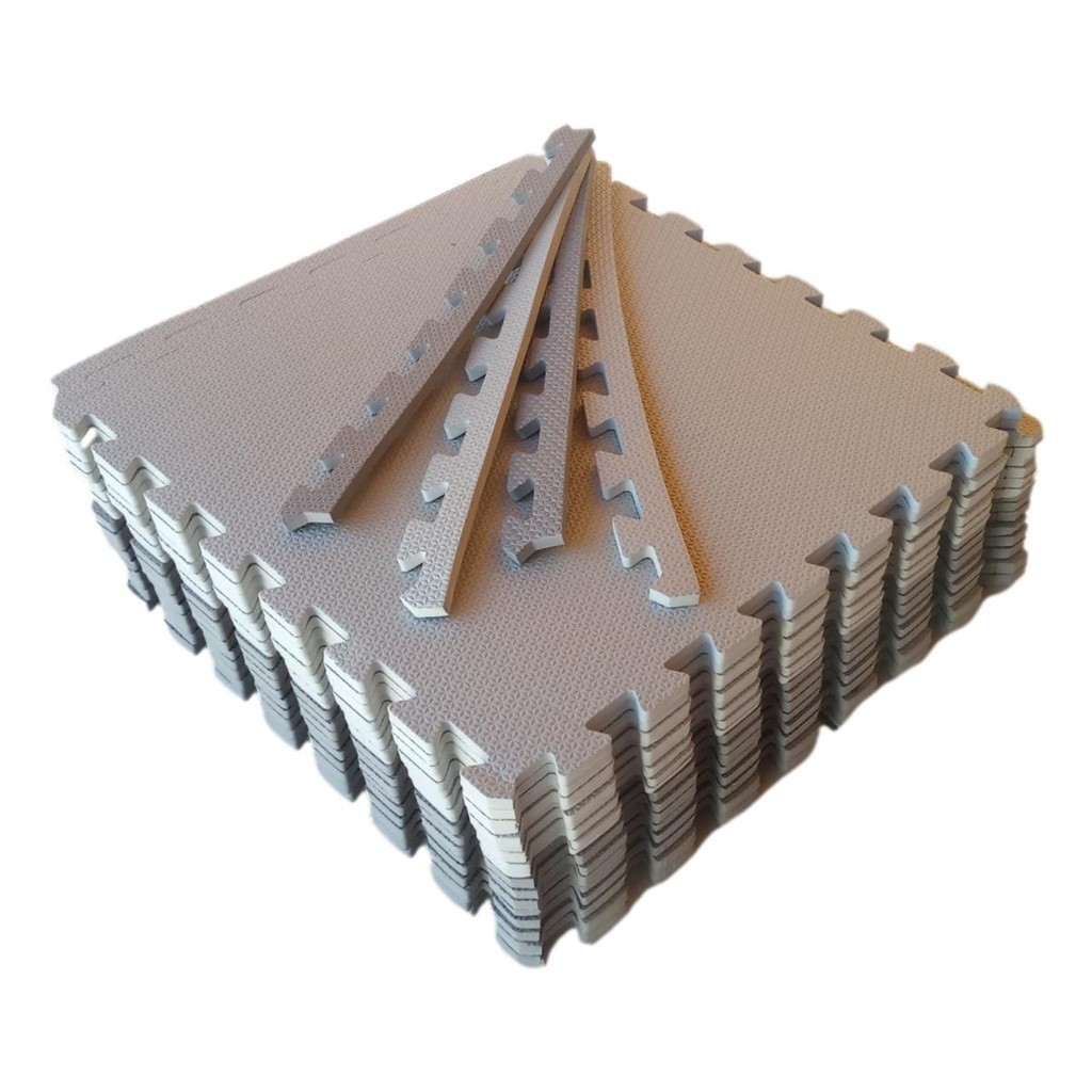 Kit 6 Tatame Tapete EVA Tons de Cinza 50x50x2cm 20mm Cinza Claro e Cinza Escuro Premium com Bordas