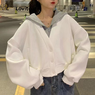 Lovito Casaco Frontal Casual Patchwork Falso 2 Em 1 Com Botão Para Mulheres LNA35027 (Branco)
