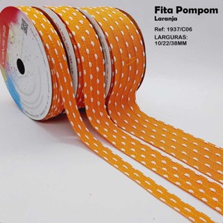 Fita Pompom Listras 1937/C06-Laranja Sem Arame SINIMBU (Larg:10/22/38mm) 10MT em Oferta na Shopee