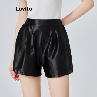 Lovito Boho Shorts Feminino Liso Plissado com Bolso L74ED146