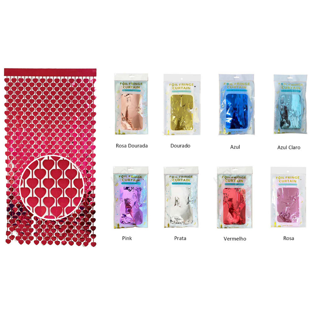 Cortina Metalizada Franja Metálica 2x1m Para Decoração De Festa Coração Cheio em Oferta na Shopee