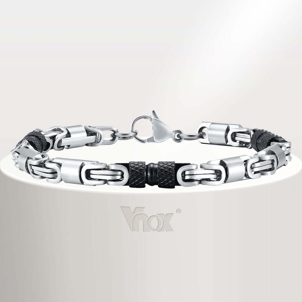 Vnox Fashion Cool Punk Rock Hip Hop Pulseira Para Homens , De Aço Inoxidável Prata Preta Corrente Bizantina Fria