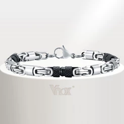 Vnox Fashion Cool Punk Rock Hip Hop Pulseira Para Homens , De Aço Inoxidável Prata Preta Corrente Bizantina Fria