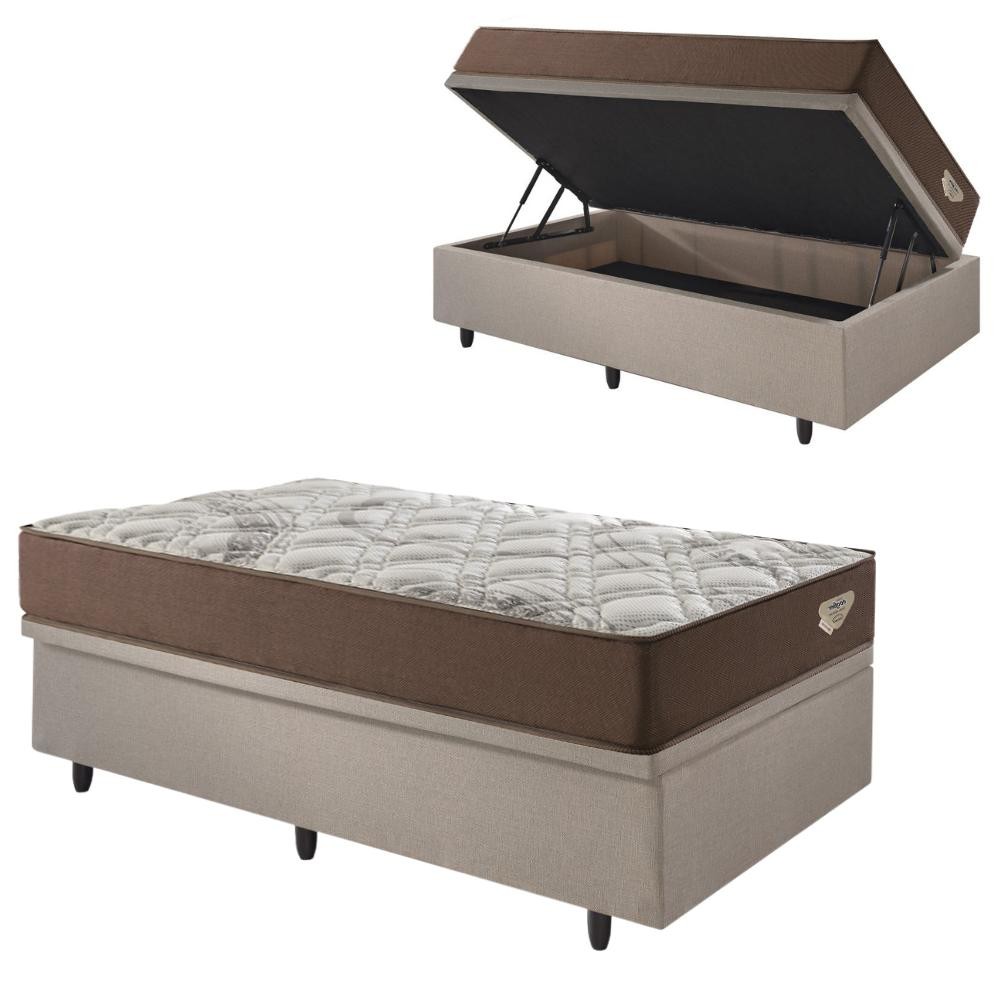 Base Box Baú 88x188 Linho Bege com Colchão Relax Adorabile