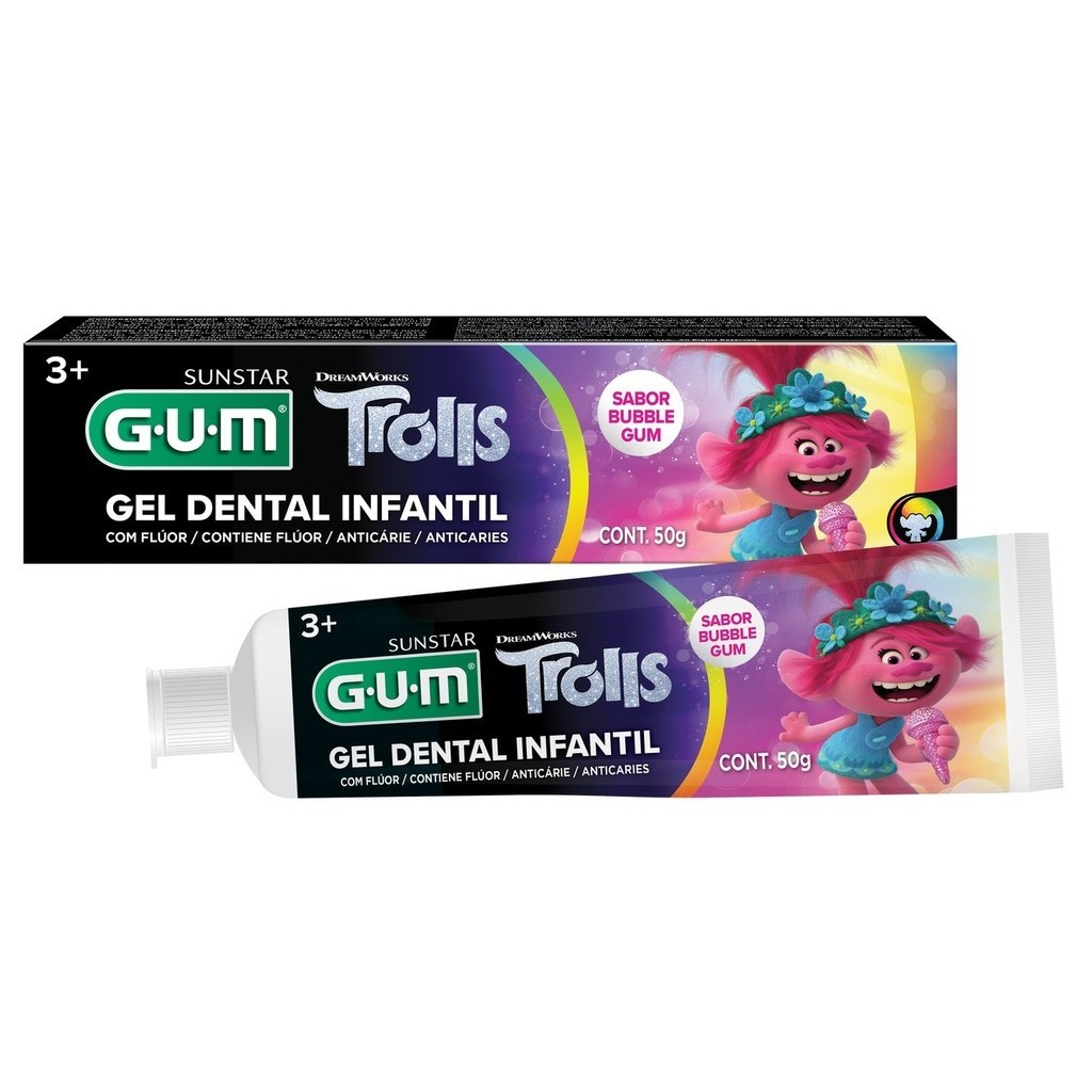 Gel Dental Infantil 50g Trolls GUM Sabor Chiclete