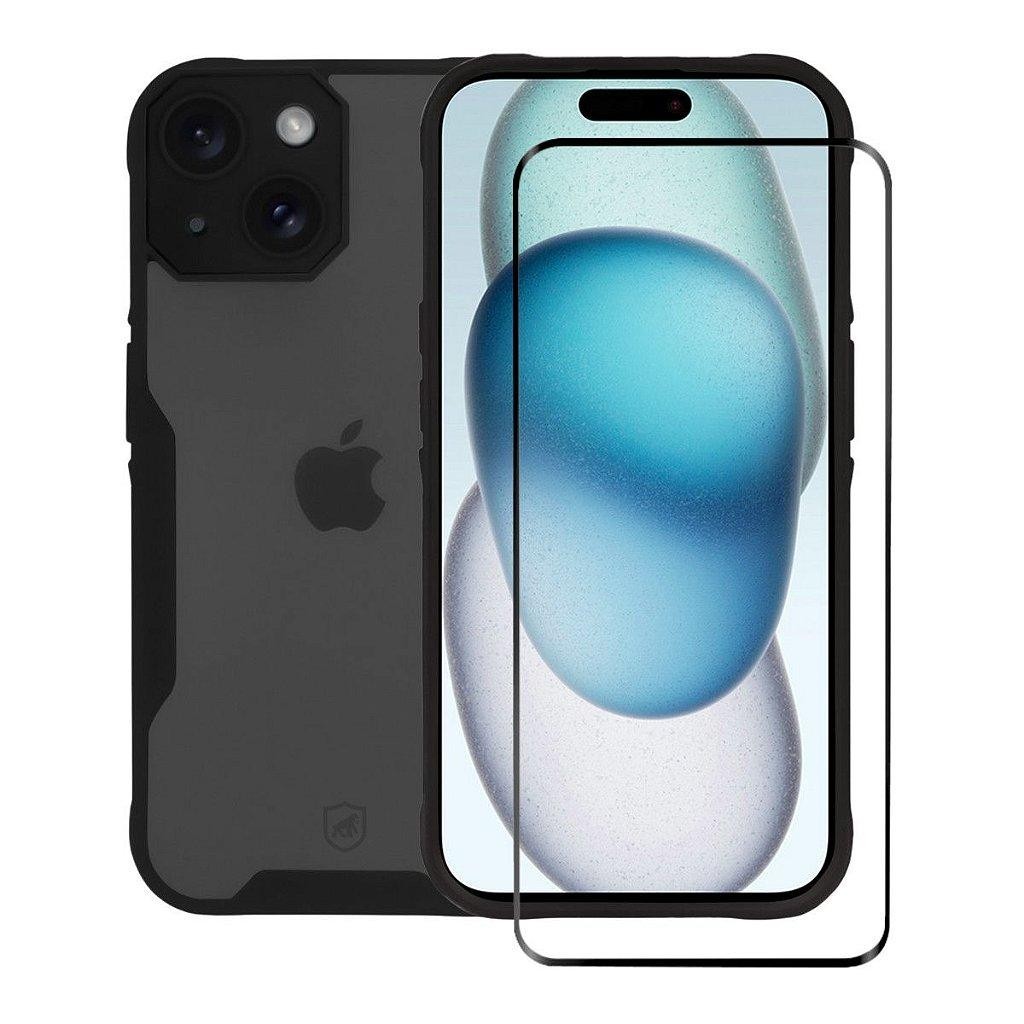 Kit Capa Dual Shock Sense e Pelicula Ultra Glass para iPhone 15 - Gshield