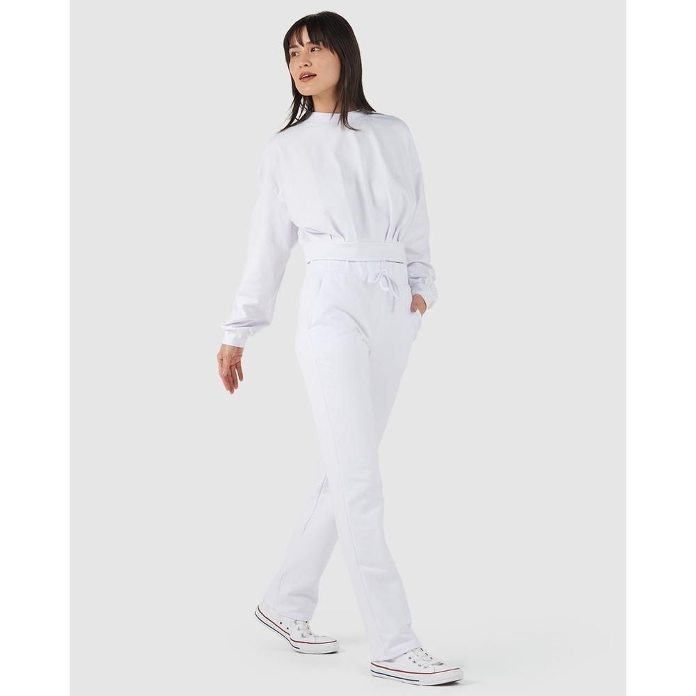 Calça Básica Feminina Reta Em Moletom Stretch Flanelado em Oferta na Shopee